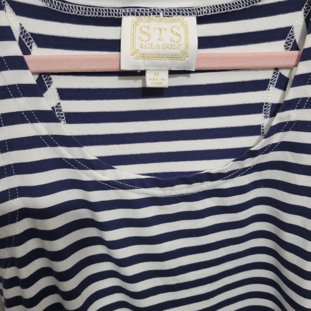 🍒Sail To Sable Long Navy Blue White Stiped Dress M - Picture 5 of 5